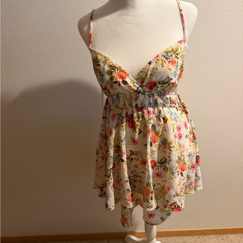 Floral Cream Spaghetti Strap Dress